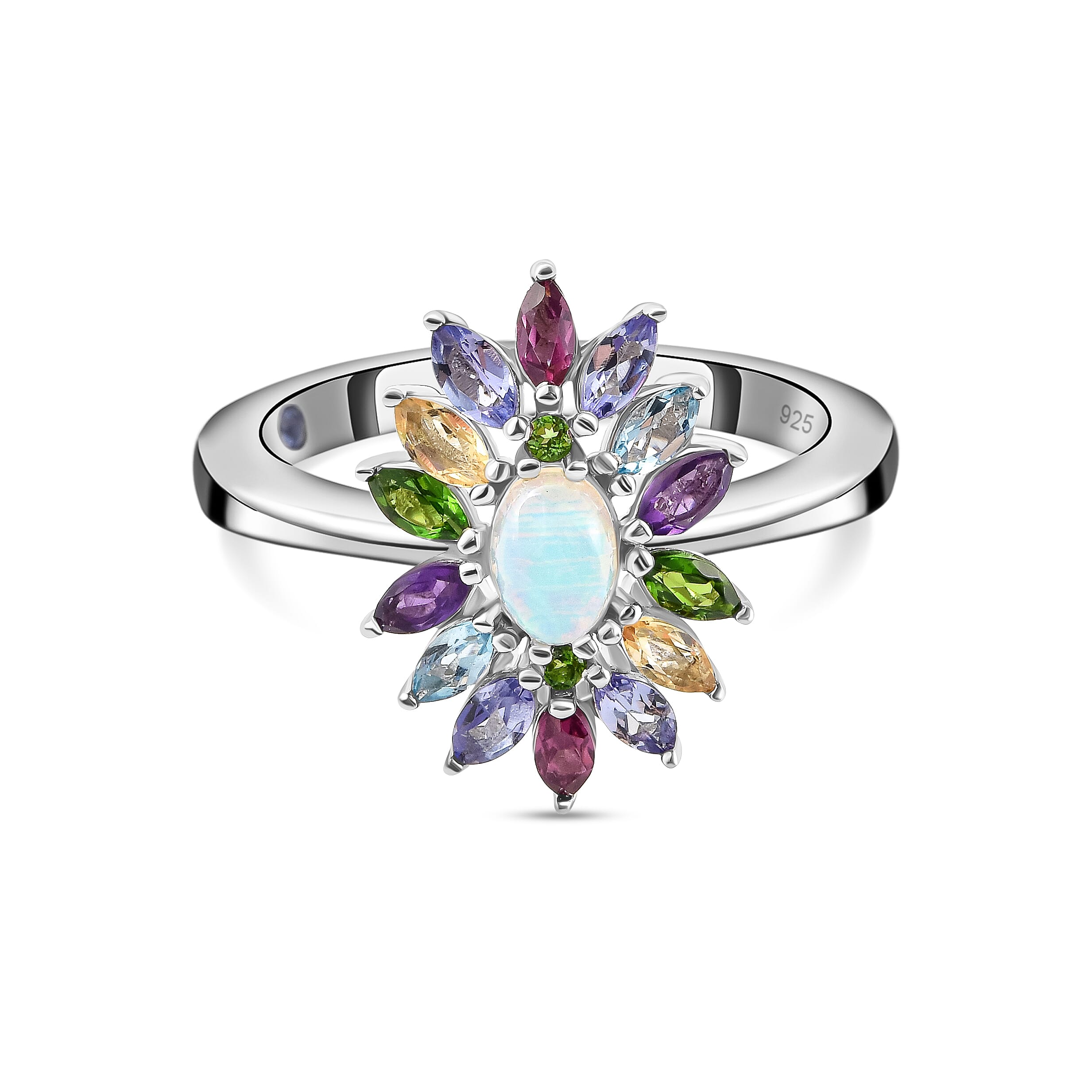 GP Italian Garden Collection - Ethiopian Welo Opal, Tanzanite, Amethyst and Multi Gemstone Ring in Rhodium Overlay Sterling Silver 1.76 Ct