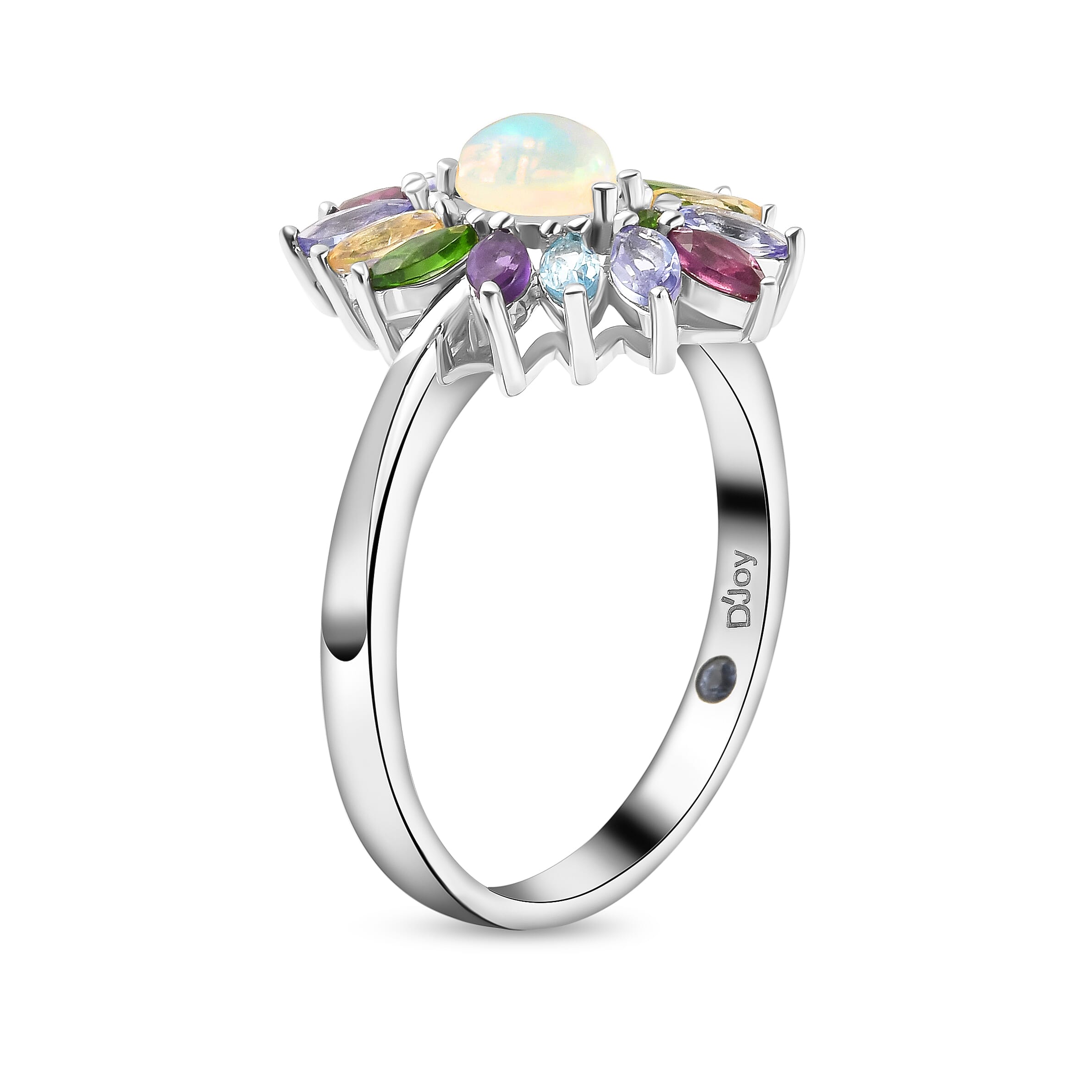 GP Italian Garden Collection - Ethiopian Welo Opal, Tanzanite, Amethyst and Multi Gemstone Ring in Rhodium Overlay Sterling Silver 1.76 Ct