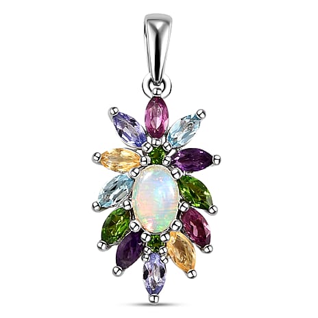 GP Italian Garden Collection - Ethiopian Welo Opal, Tanzanite, Amethyst and Multi Gemstone Pendant in Rhodium Overlay Sterling Silver 1.60 Ct
