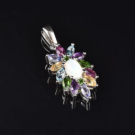 GP Italian Garden Collection - Ethiopian Welo Opal, Tanzanite, Amethyst and Multi Gemstone Pendant in Rhodium Overlay Sterling Silver 1.60 Ct