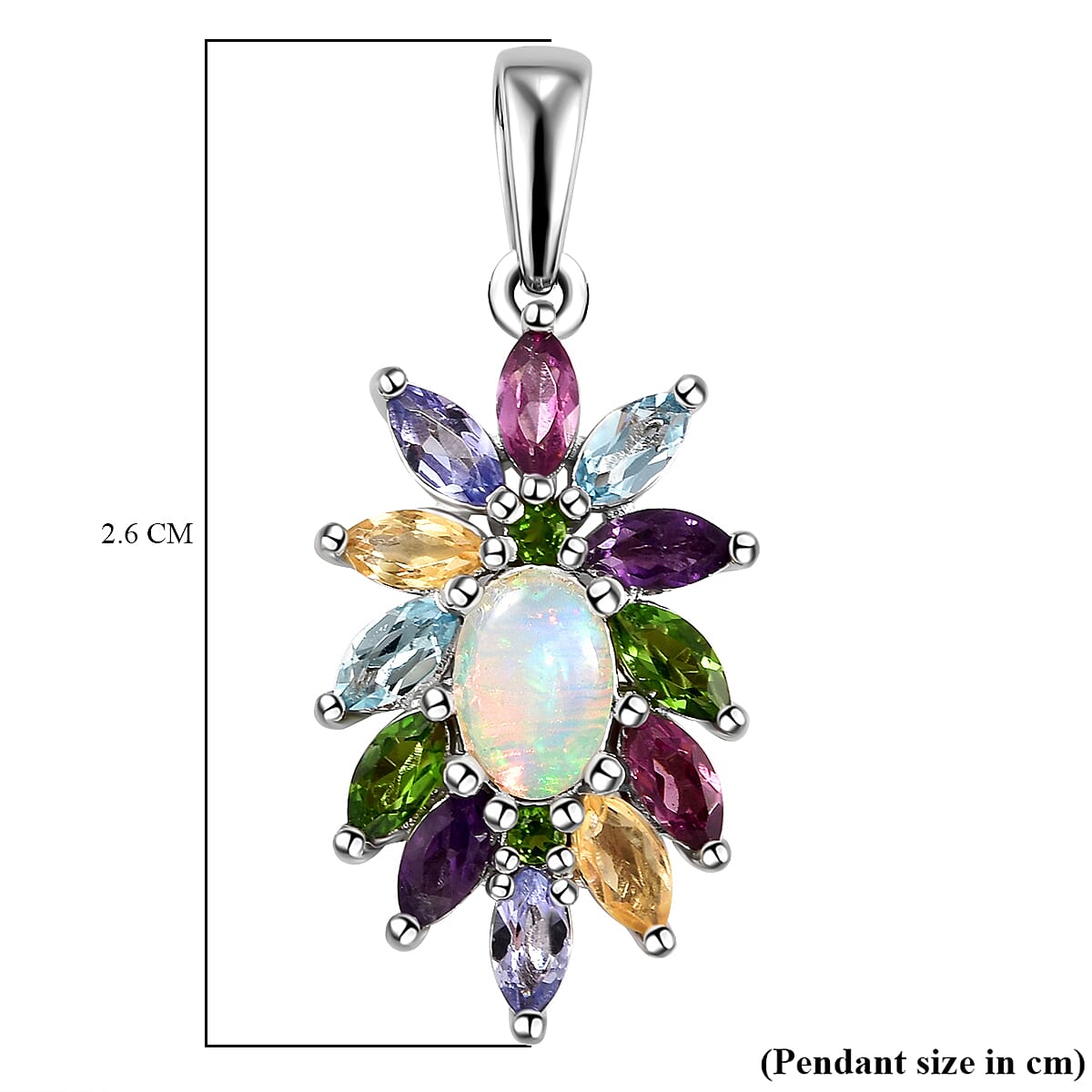GP Italian Garden Collection - Ethiopian Welo Opal, Tanzanite, Amethyst and Multi Gemstone Pendant in Rhodium Overlay Sterling Silver 1.60 Ct