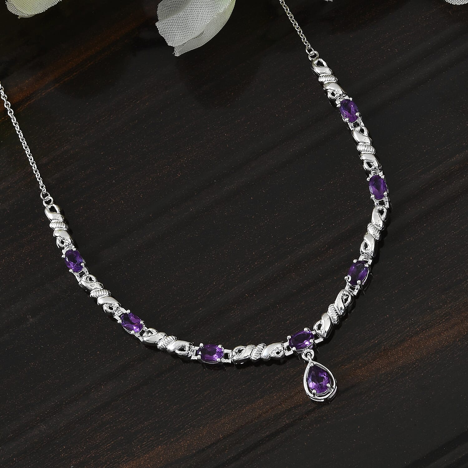 Amethyst Necklace (Size 20) in Sterling Silver 3.36 Ct, Silver wt. 6.24 Gms