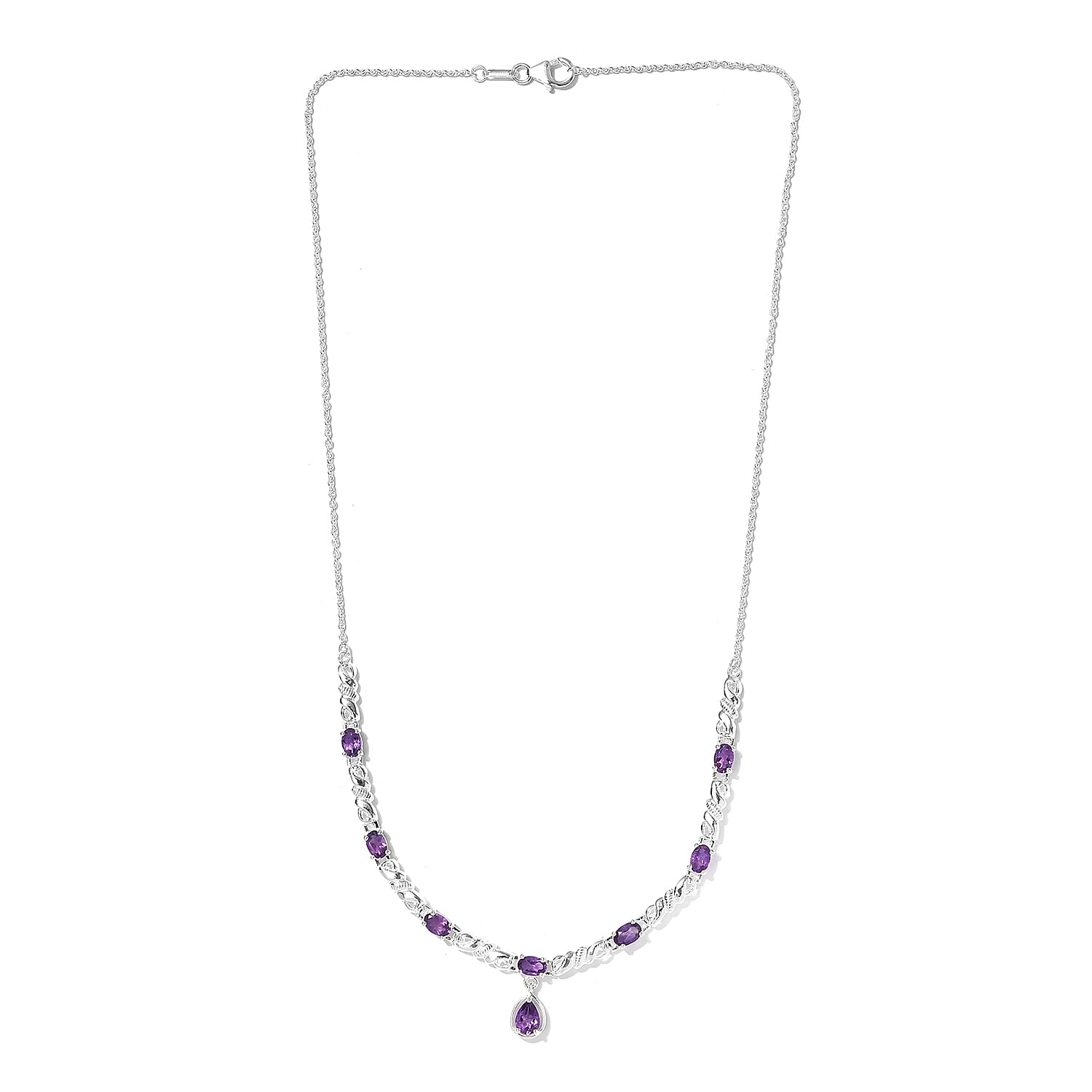 Amethyst Necklace (Size 20) in Sterling Silver 3.36 Ct, Silver wt. 6.24 Gms
