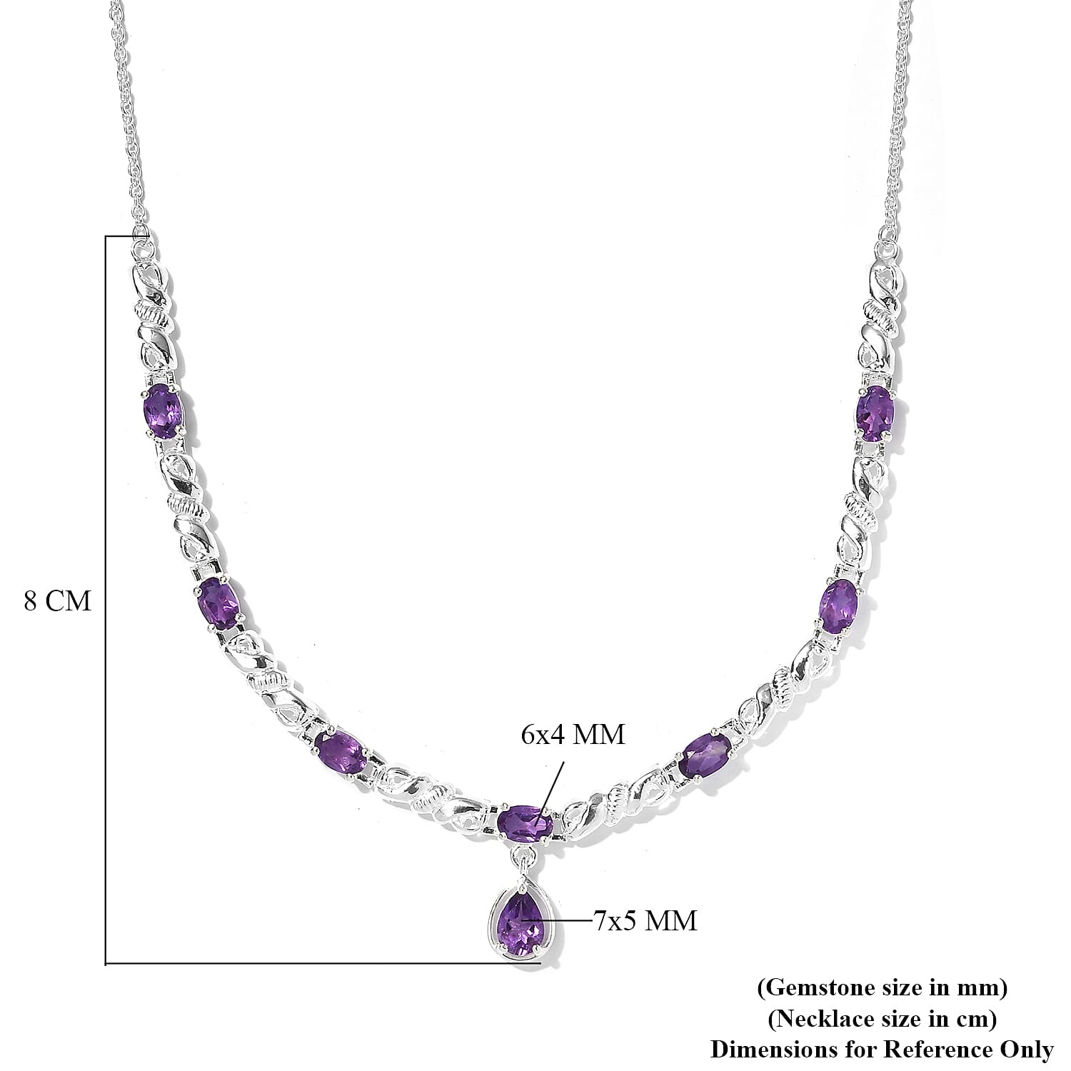 Amethyst Necklace (Size 20) in Sterling Silver 3.36 Ct, Silver wt. 6.24 Gms