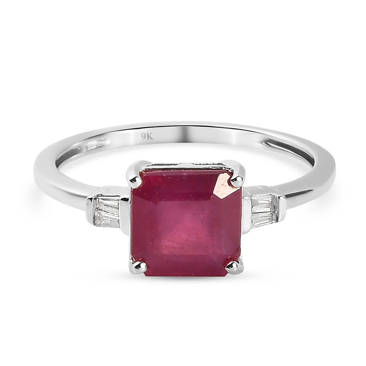 9K White Gold AA African Ruby (FF) and Diamond Ring 2.67