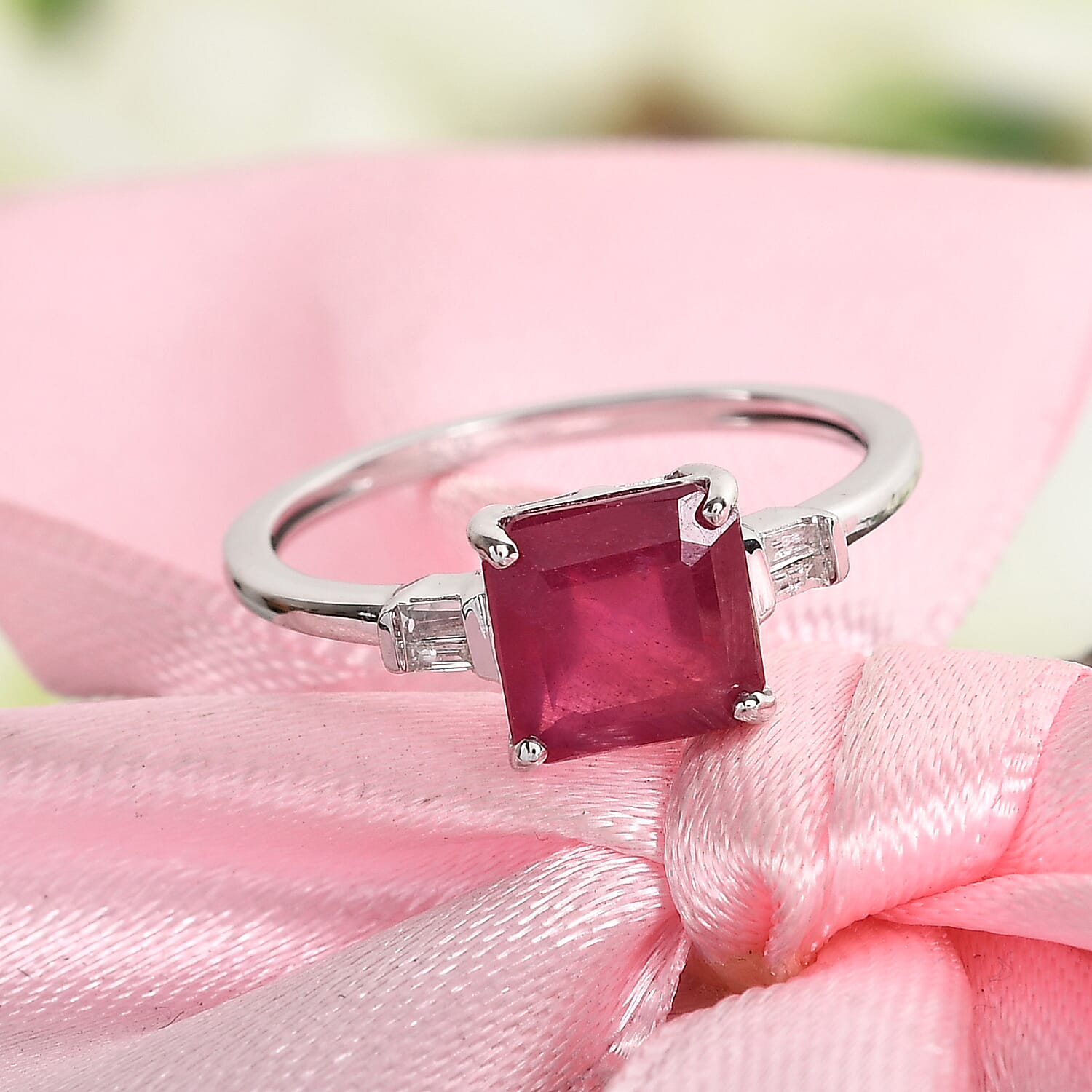 9K White Gold AA African Ruby (FF) and Diamond Ring 2.67