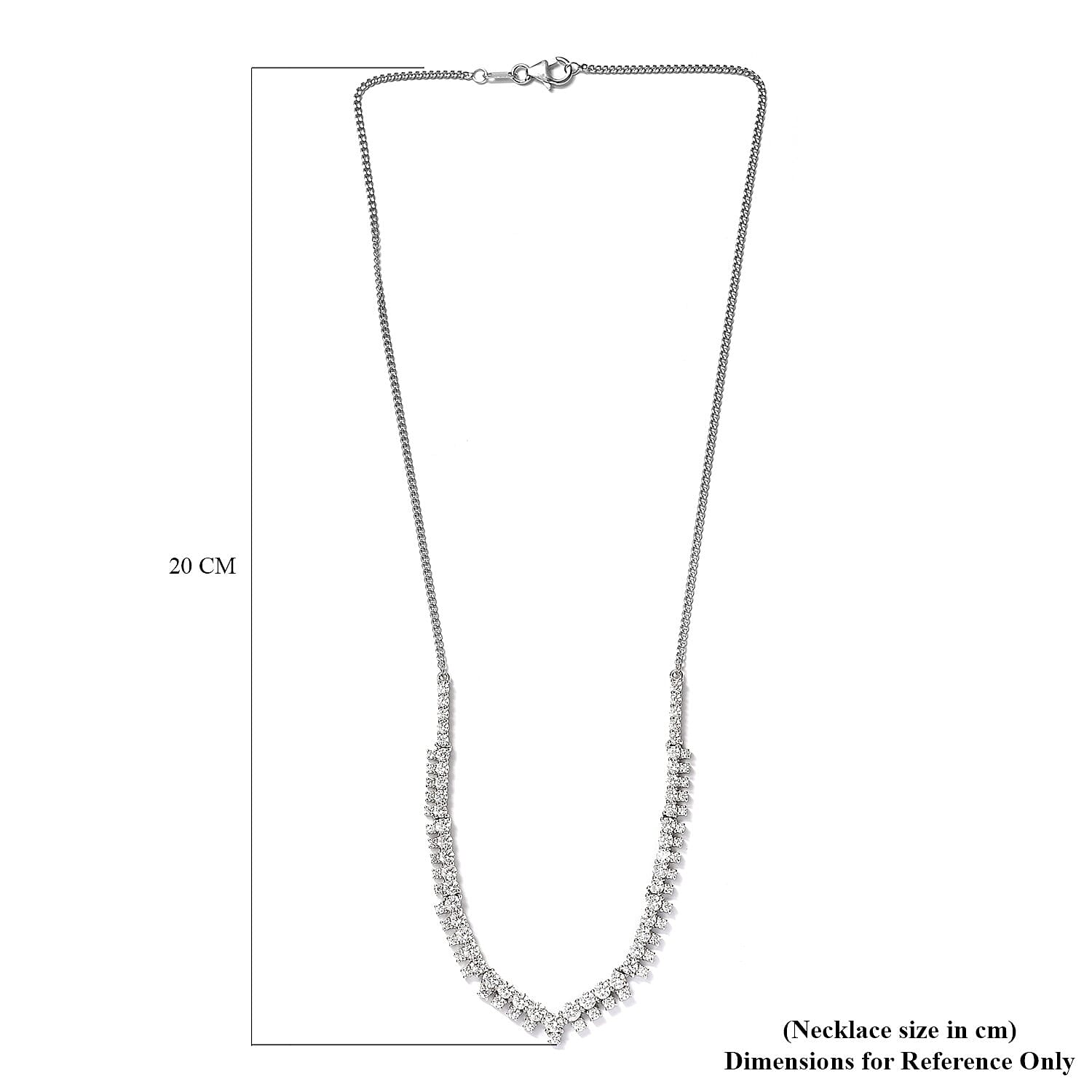 Lustro Stella Platinum Overlay Sterling Silver Cluster Necklace (Size 18) Made with Finest CZ 12.95 Ct, Silver Wt. 13.14 Gms