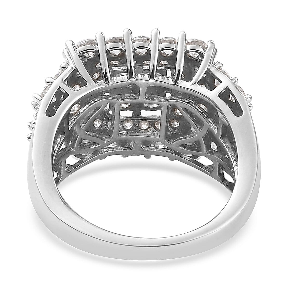 Lustro Stella Platinum Overlay Sterling Silver Cluster Ring Made with Finest CZ 3.79 Ct, Siver Wt 5.59 Gms