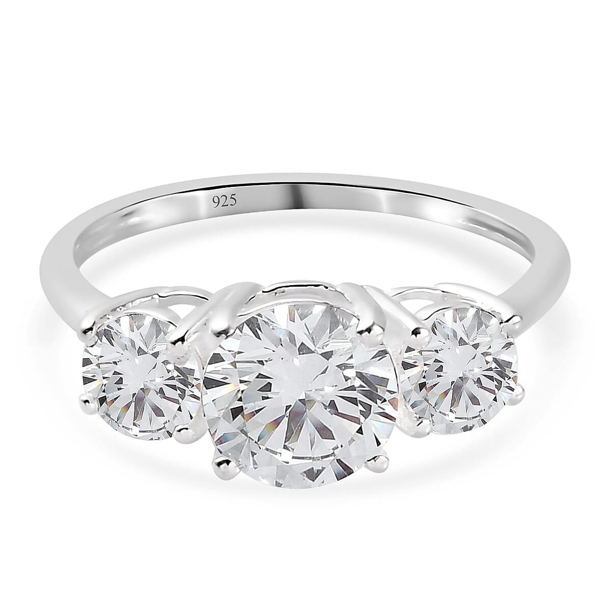 Lustro Stella Sterling Silver 3 Stone Ring Made with Finest CZ 3.79 Ct.