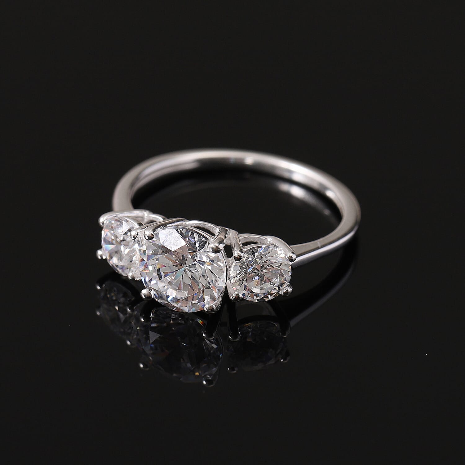 Lustro Stella Sterling Silver 3 Stone Ring Made with Finest CZ 3.79 Ct.
