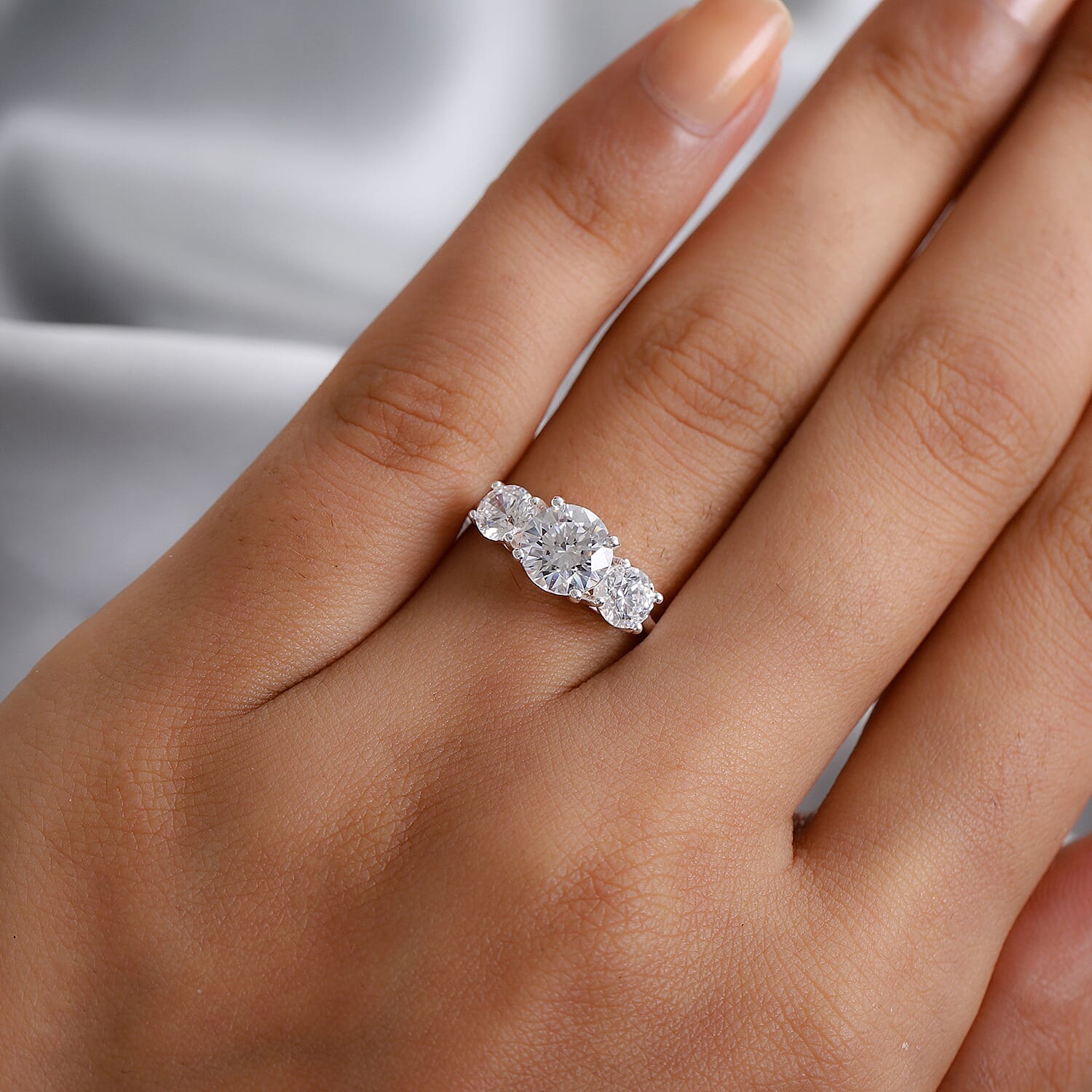 Lustro Stella Sterling Silver 3 Stone Ring Made with Finest CZ 3.79 Ct.