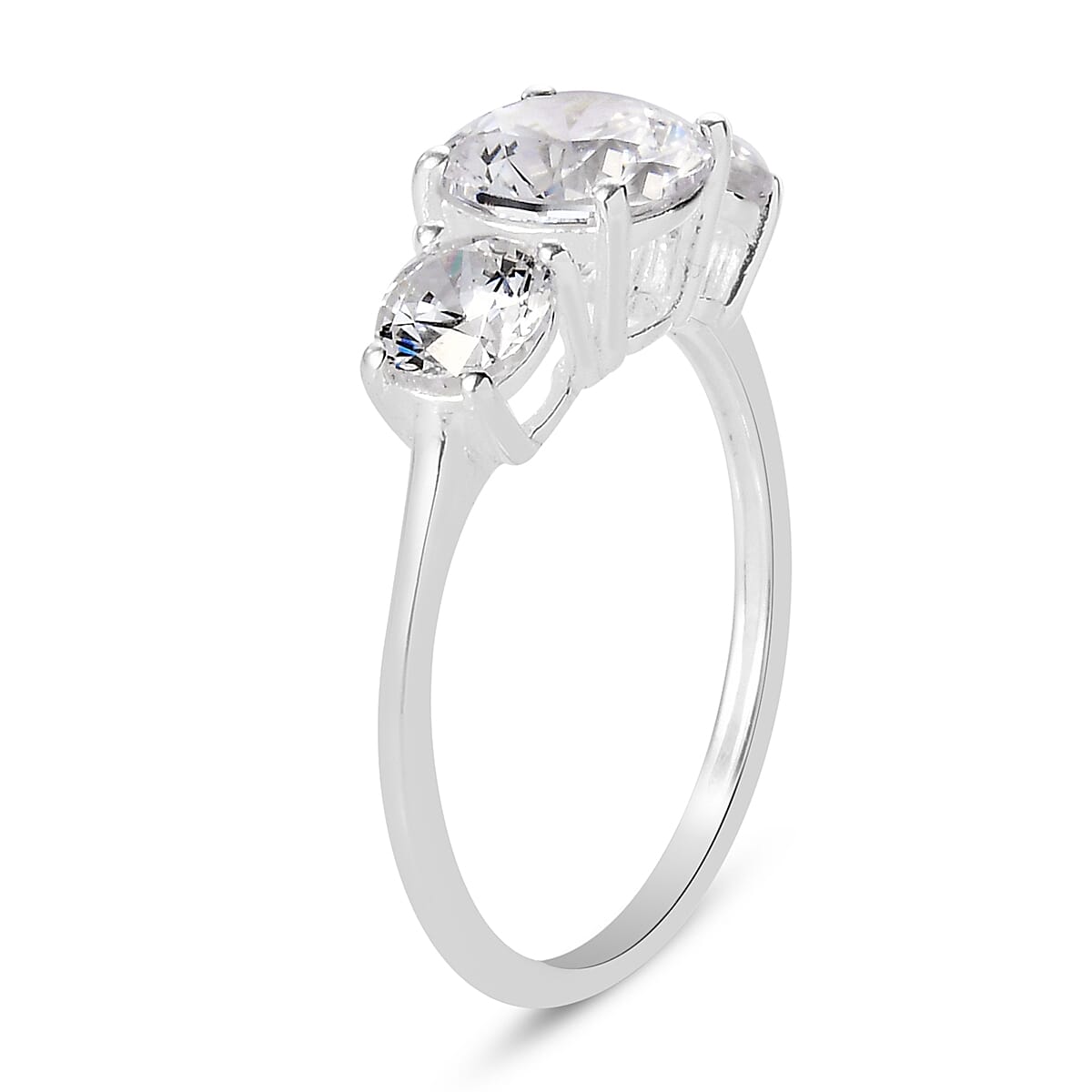 Lustro Stella Sterling Silver 3 Stone Ring Made with Finest CZ 3.79 Ct.