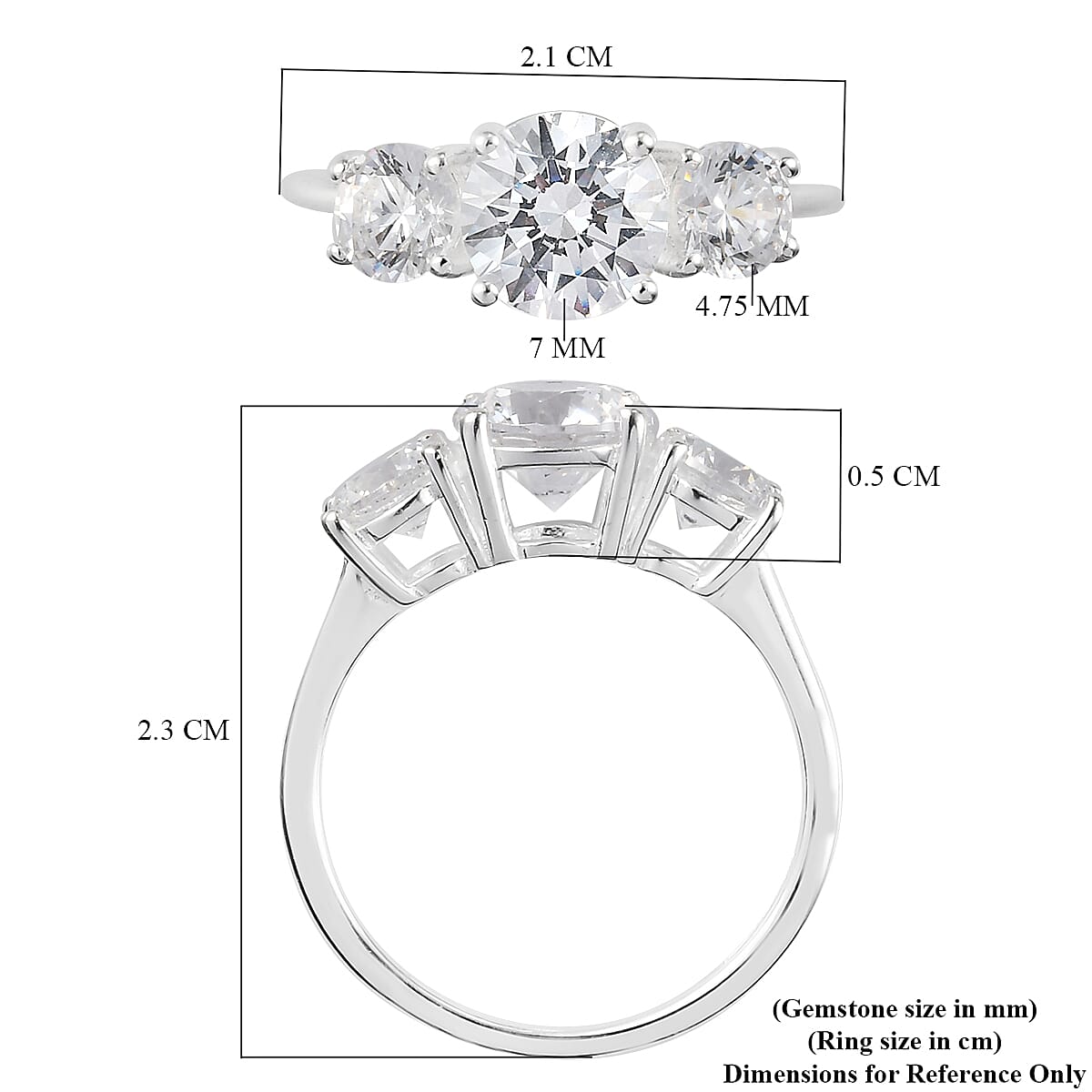 Lustro Stella Sterling Silver 3 Stone Ring Made with Finest CZ 3.79 Ct.
