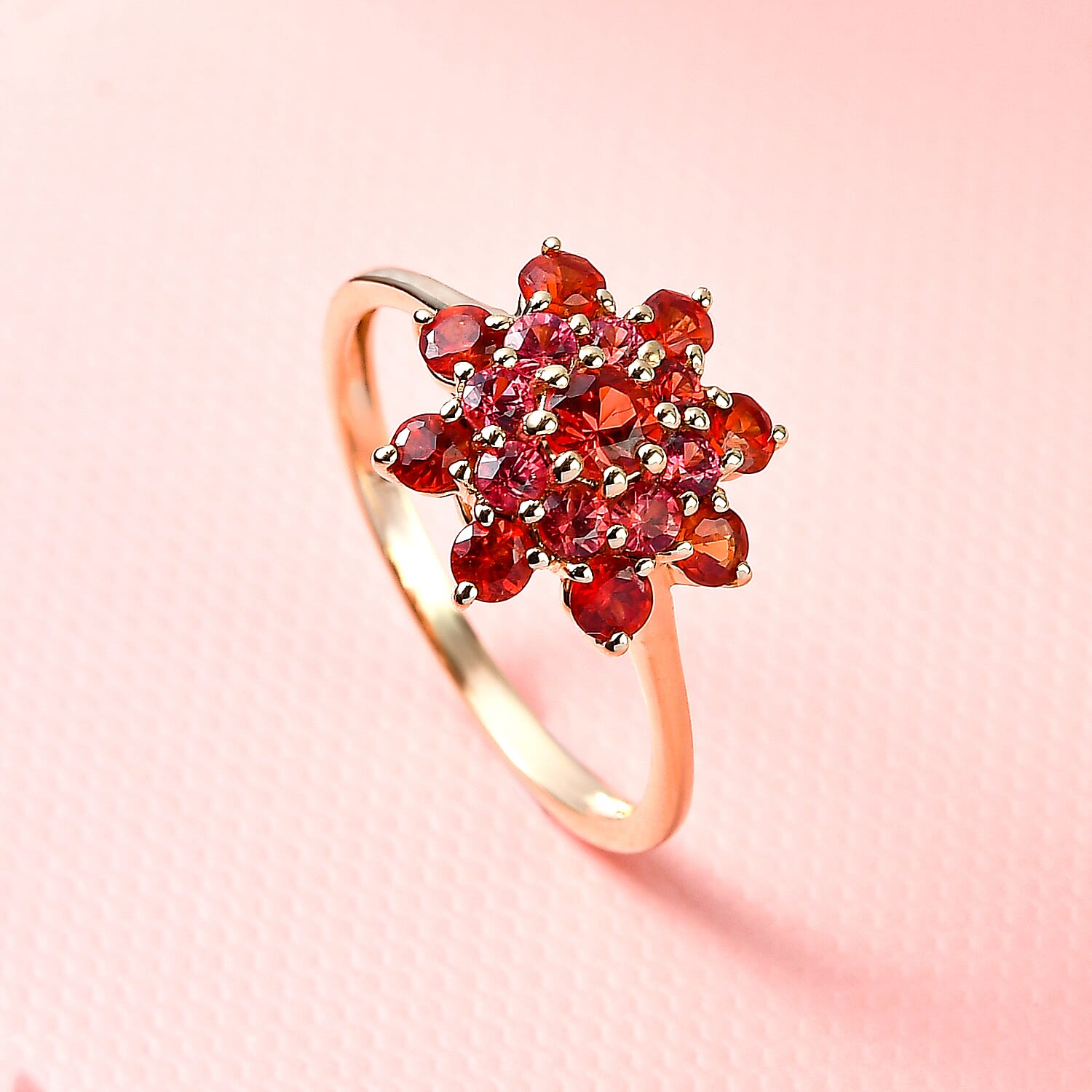 9K Yellow Gold Red Sapphire Floral Ring 1.12 Ct.