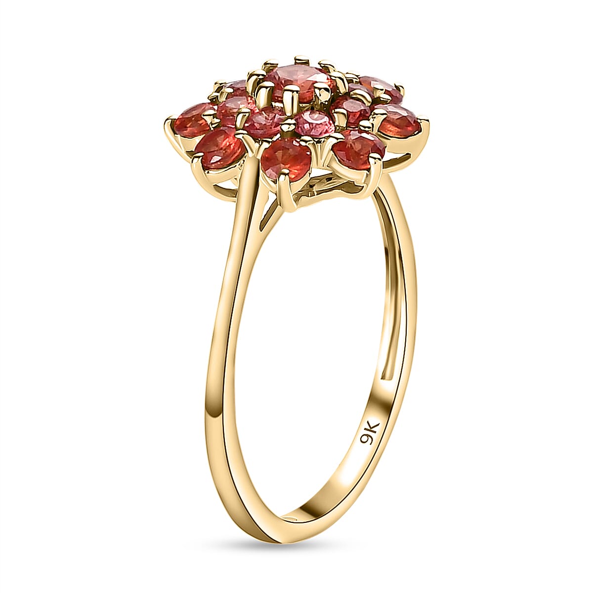 9K Yellow Gold Red Sapphire Floral Ring 1.12 Ct.