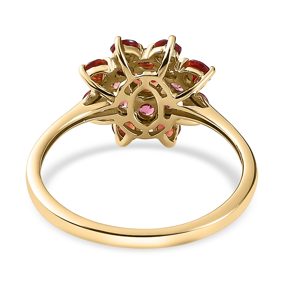 9K Yellow Gold Red Sapphire Floral Ring 1.12 Ct.