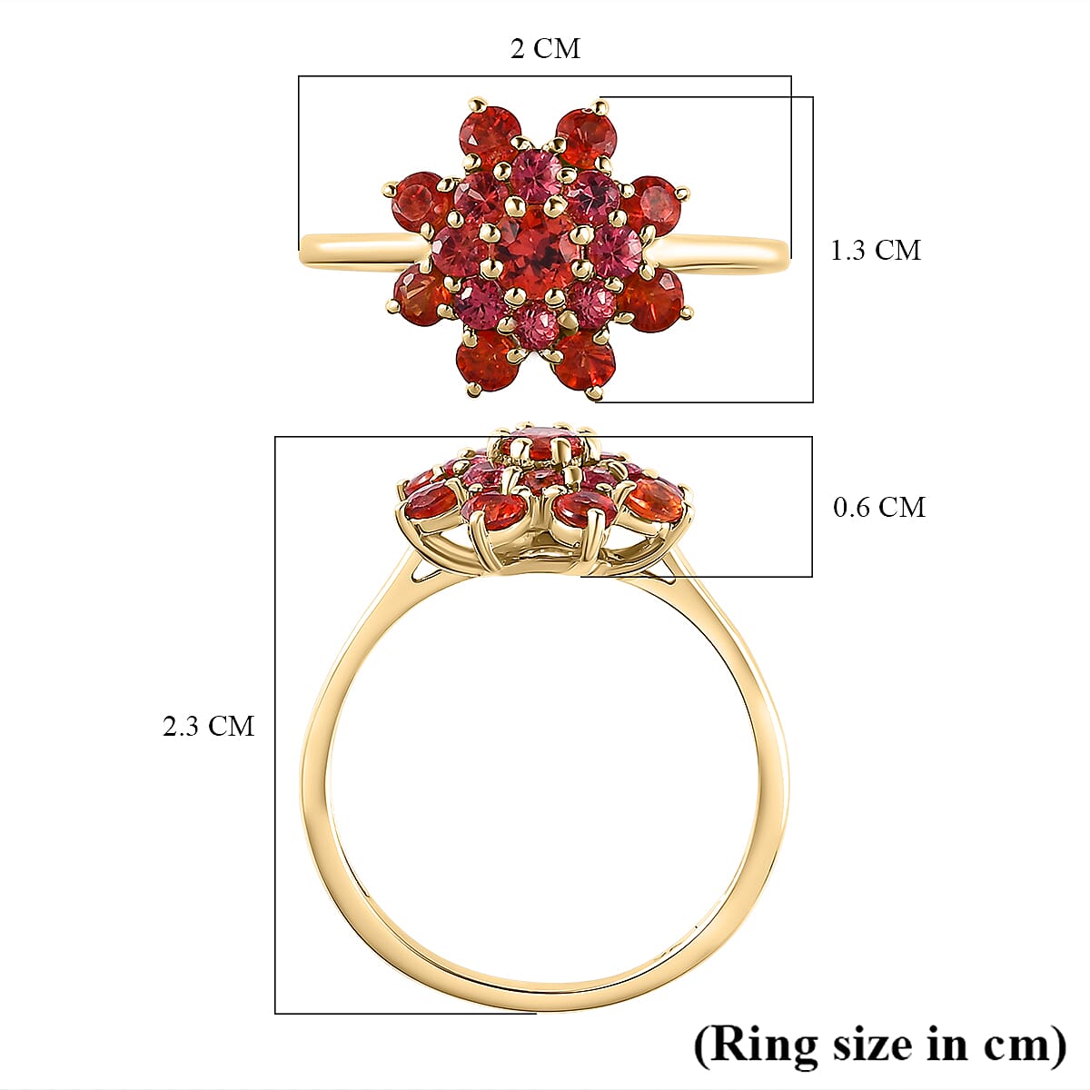 9K Yellow Gold Red Sapphire Floral Ring 1.12 Ct.