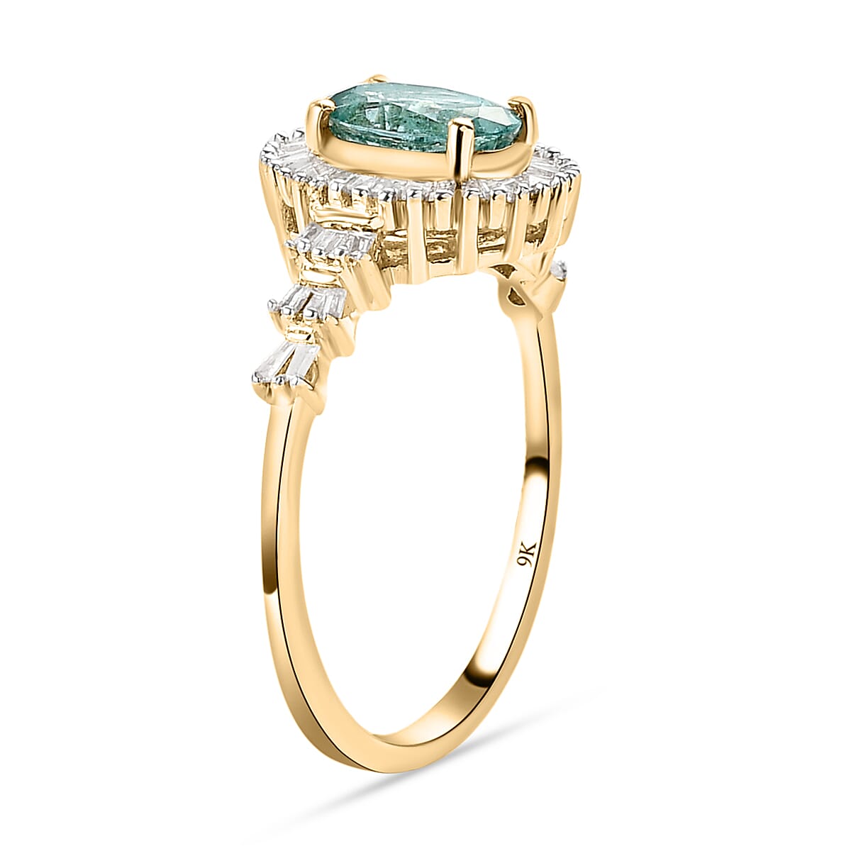9K Yellow Gold AAA Zambian Emerald and Diamond Ring 1.07 Ct.