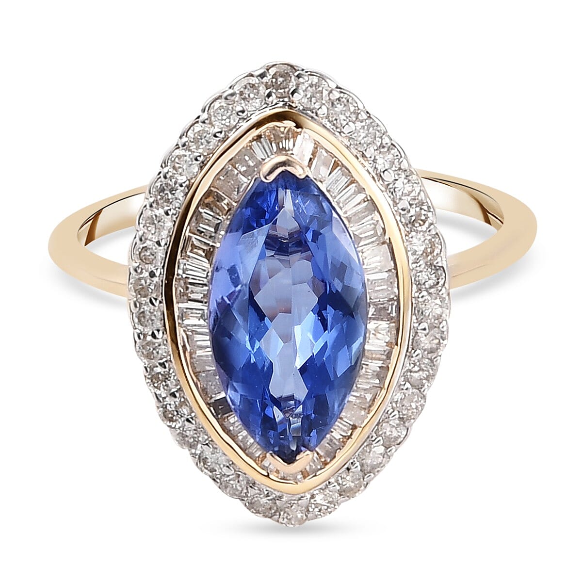 9K Yellow Gold Tanzanite and Diamond Ring 2.34 Ct.