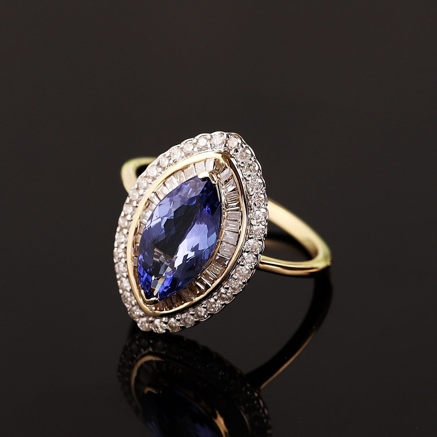 9K Yellow Gold Tanzanite and Diamond Ring 2.34 Ct.