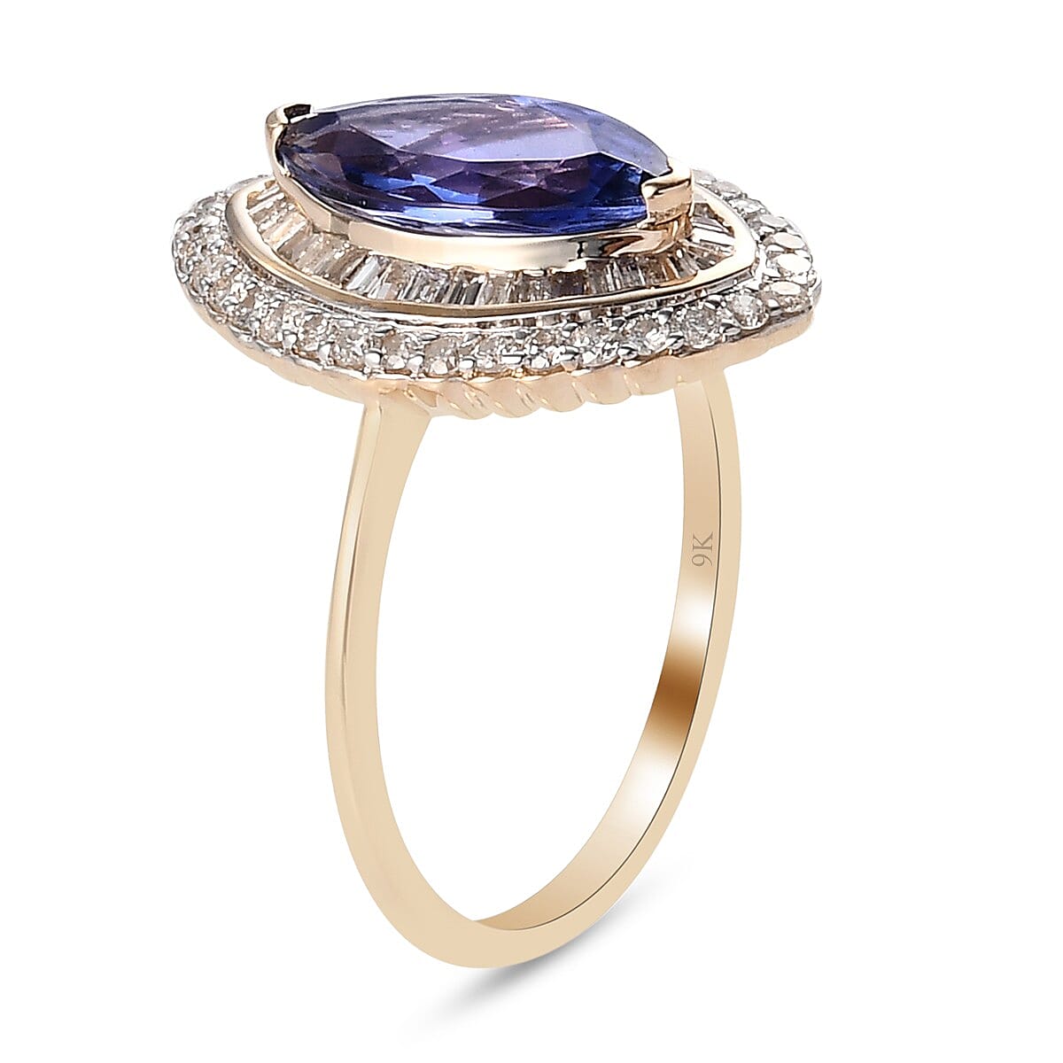 9K Yellow Gold Tanzanite and Diamond Ring 2.34 Ct.