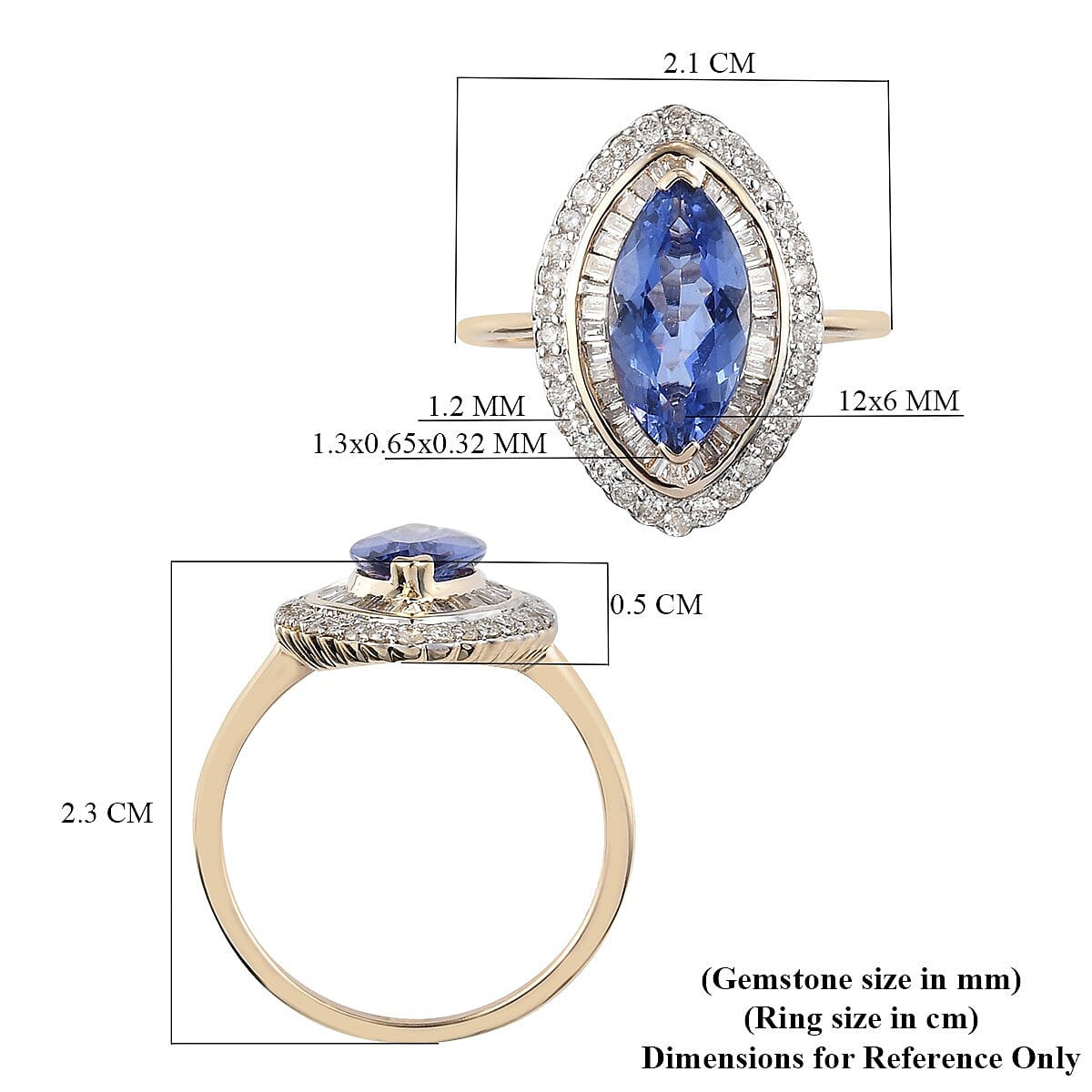 9K Yellow Gold Tanzanite and Diamond Ring 2.34 Ct.
