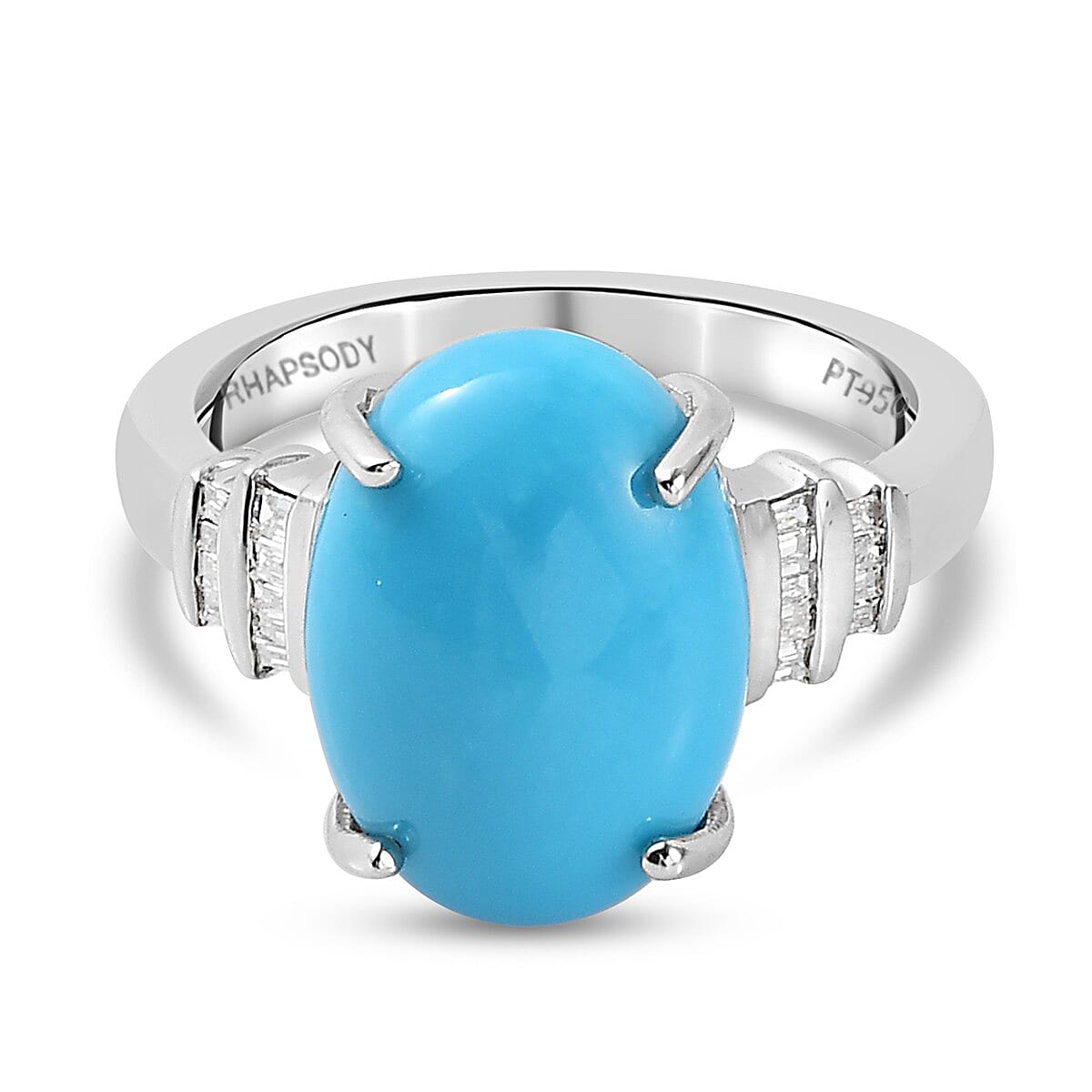 RHAPSODY 950 Platinum AAAA Arizona Sleeping Beauty Turquoise and Diamond (VS- E-F) Ring 5.20 Ct, Platinum Wt. 7.33 Gms