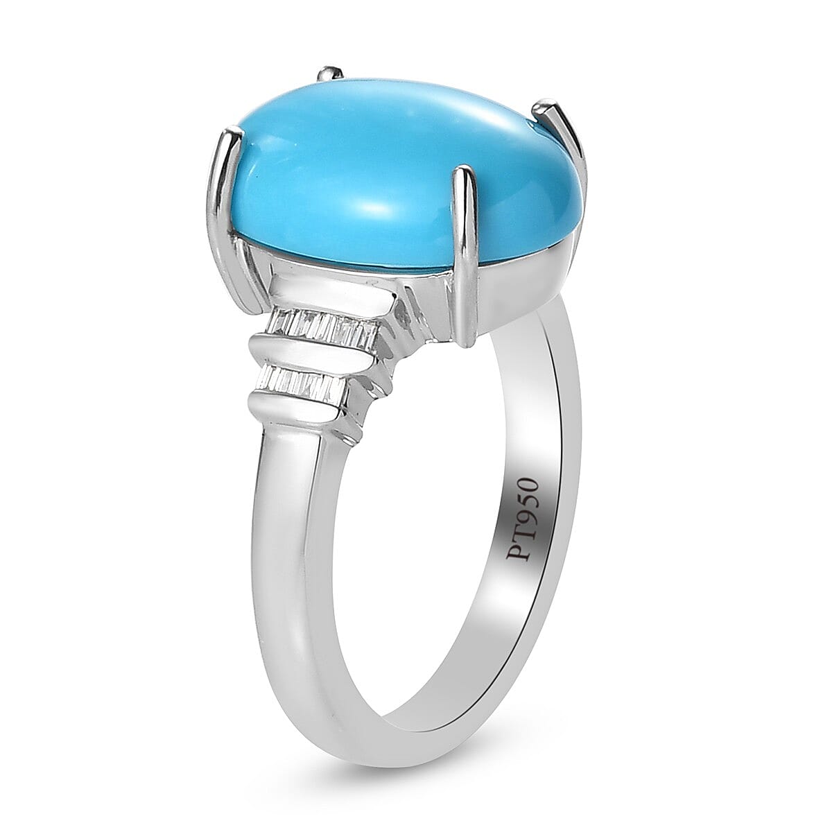 RHAPSODY 950 Platinum AAAA Arizona Sleeping Beauty Turquoise and Diamond (VS- E-F) Ring 5.20 Ct, Platinum Wt. 7.33 Gms