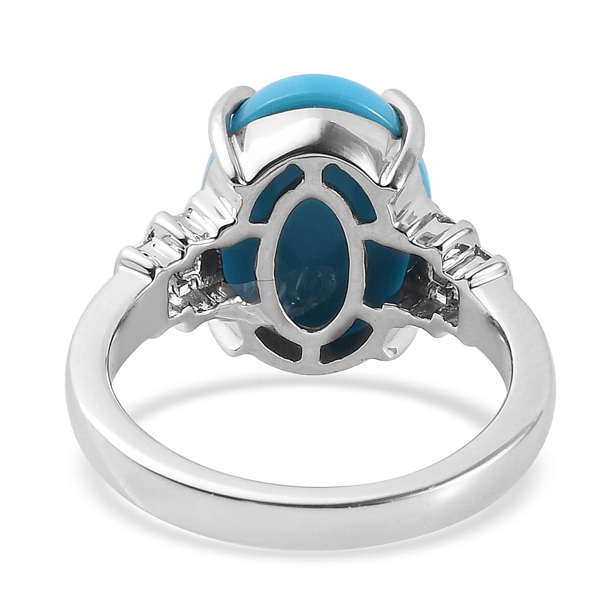 RHAPSODY 950 Platinum AAAA Arizona Sleeping Beauty Turquoise and Diamond (VS- E-F) Ring 5.20 Ct, Platinum Wt. 7.33 Gms