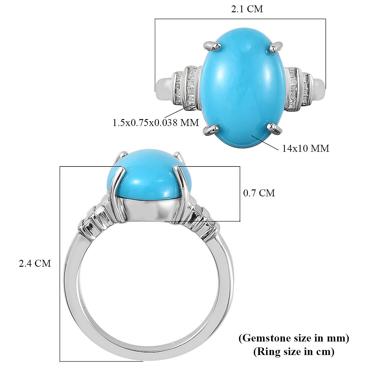 RHAPSODY 950 Platinum AAAA Arizona Sleeping Beauty Turquoise and Diamond (VS- E-F) Ring 5.20 Ct, Platinum Wt. 7.33 Gms