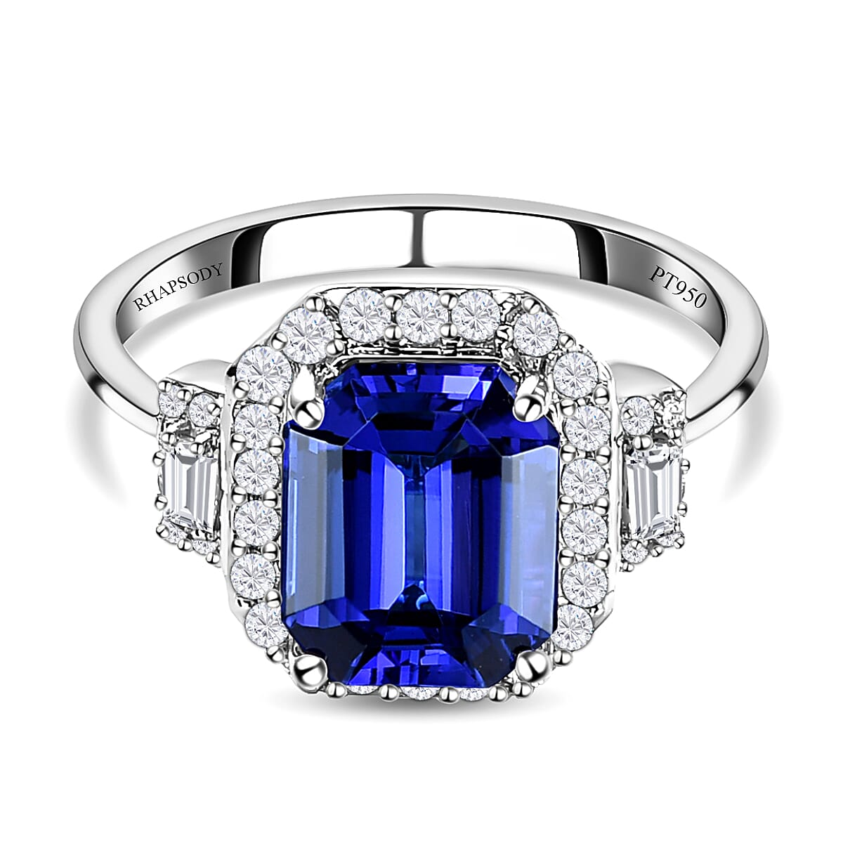 RHAPSODY 950 Platinum AAAA Tanzanite and Diamond (VS-E-F)  Ring 4.08 Ct, Platinum wt 4.81Gms