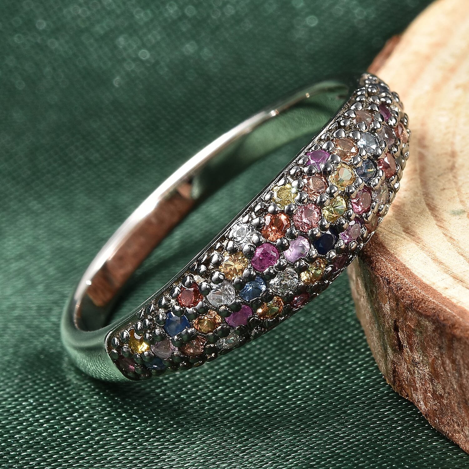 Multi Sapphire Ring in Two Tone Overlay Sterling Silver 1.00 Ct.
