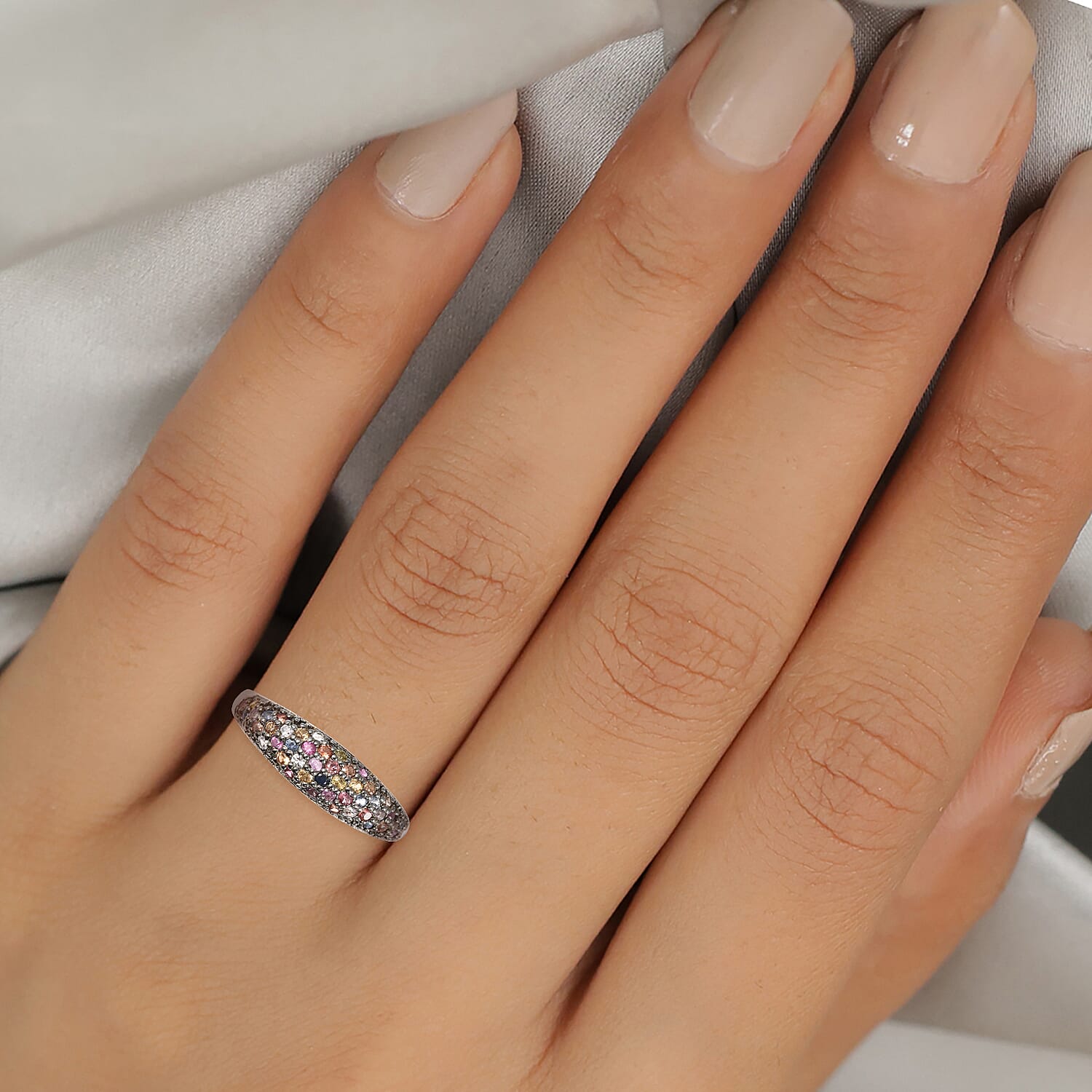 Multi Sapphire Ring in Two Tone Overlay Sterling Silver 1.00 Ct.