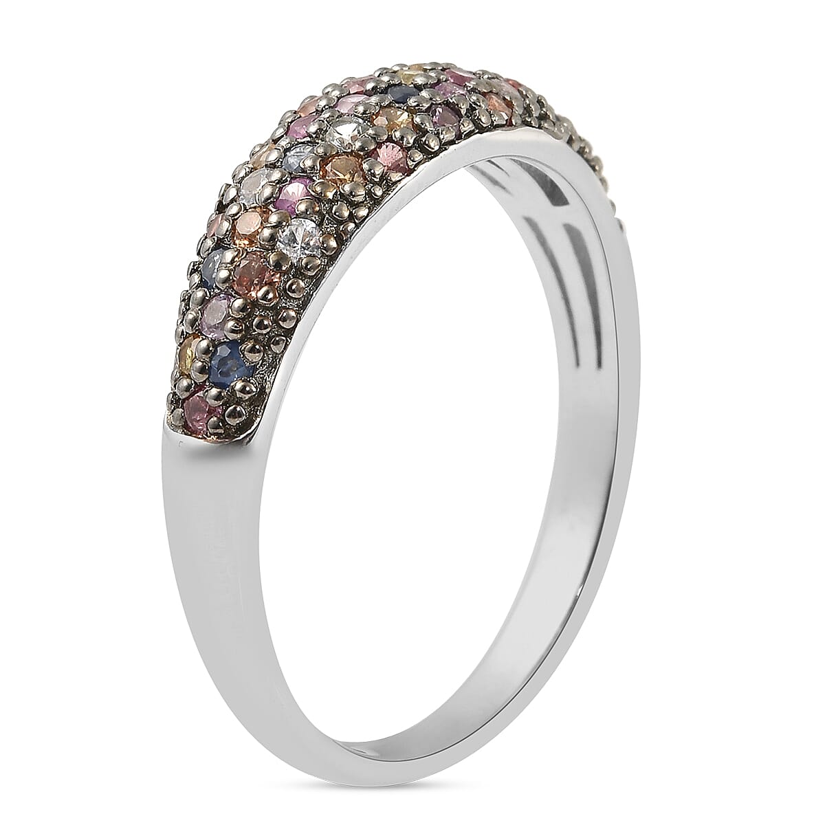 Multi Sapphire Ring in Two Tone Overlay Sterling Silver 1.00 Ct.