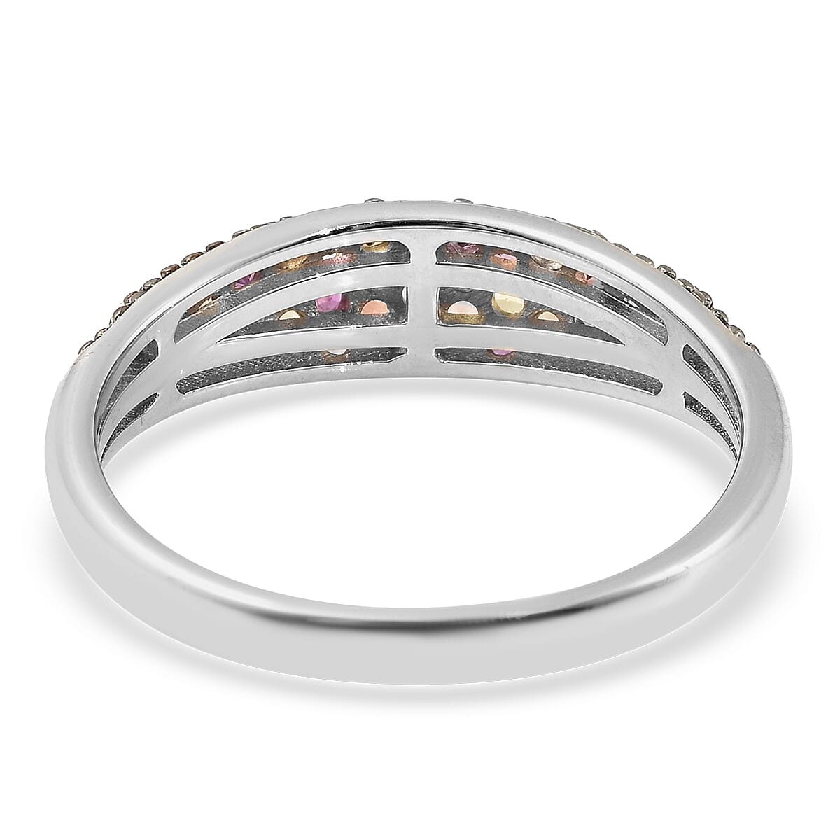 Multi Sapphire Ring in Two Tone Overlay Sterling Silver 1.00 Ct.