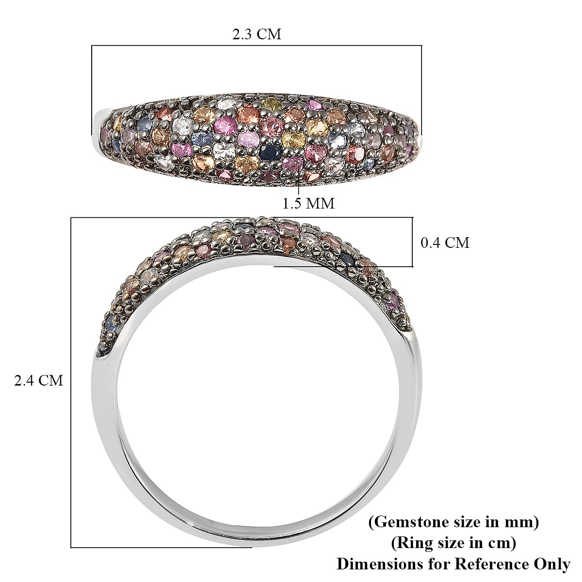 Multi Sapphire Ring in Two Tone Overlay Sterling Silver 1.00 Ct.