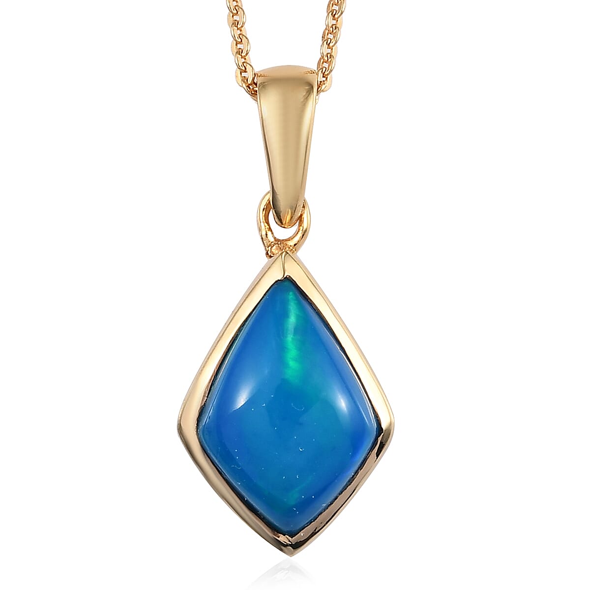 Miami Blue Welo Opal Pendant with Chain in YG Vermeil Plated Sterling Silver 1.80 Ct.