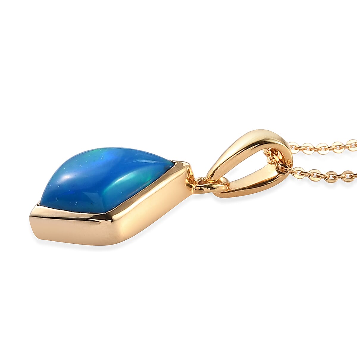 Miami Blue Welo Opal Pendant with Chain in YG Vermeil Plated Sterling Silver 1.80 Ct.