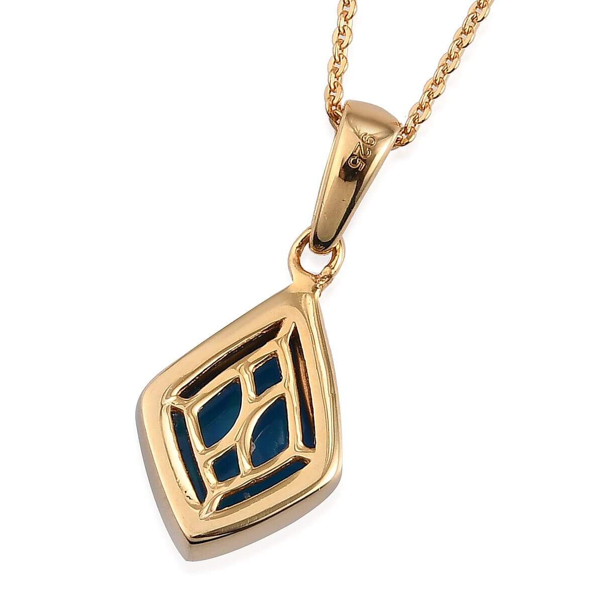 Miami Blue Welo Opal Pendant with Chain in YG Vermeil Plated Sterling Silver 1.80 Ct.