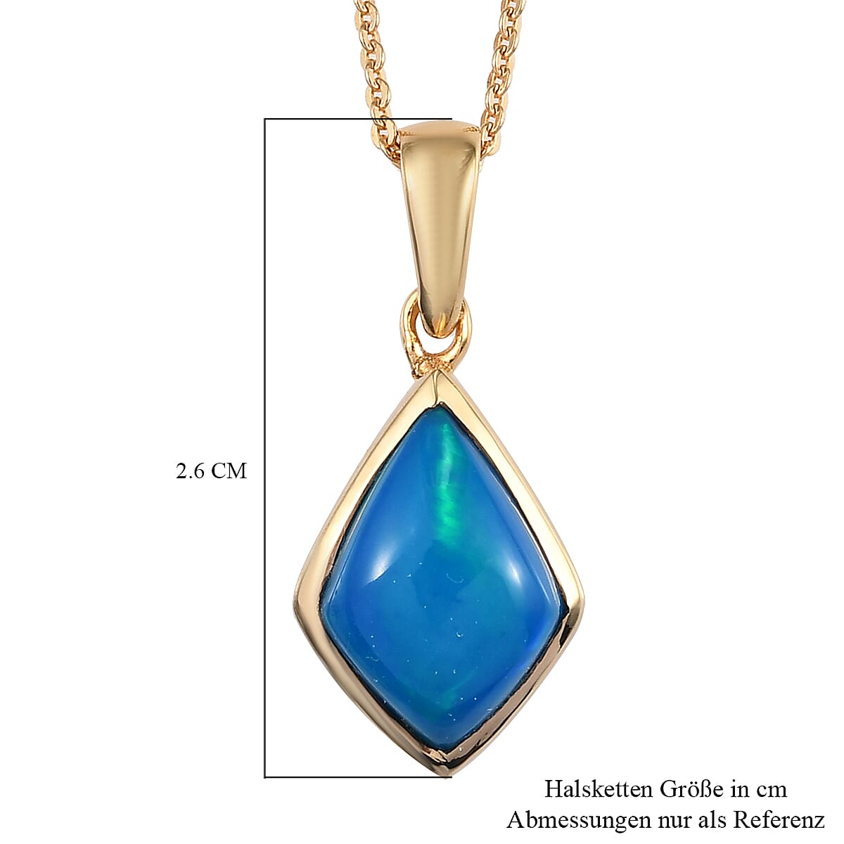 Miami Blue Welo Opal Pendant with Chain in YG Vermeil Plated Sterling Silver 1.80 Ct.