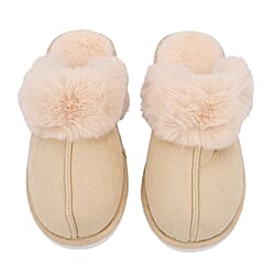 Super Soft Suede Slippers with Faux Fur (Size 3-4) - Beige