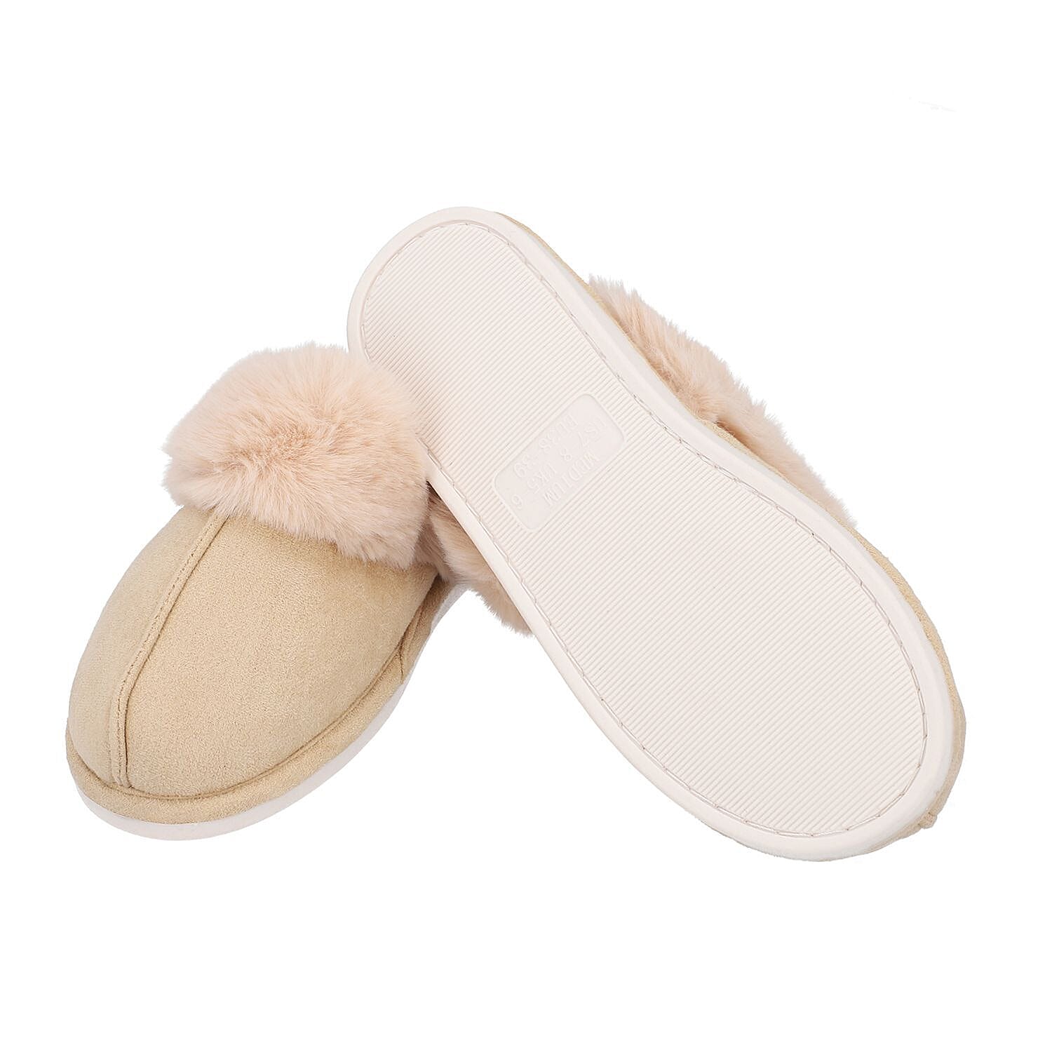 Super Soft Suede Slippers with Faux Fur (Size 3-4) - Beige