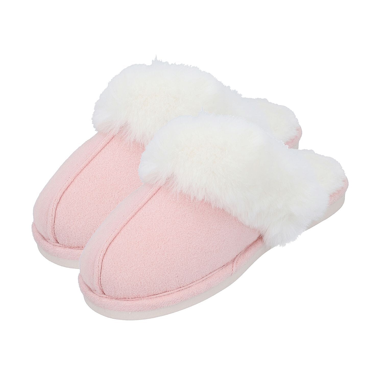Super Soft Suede Slippers with Faux Fur (Size 3-4) - Beige