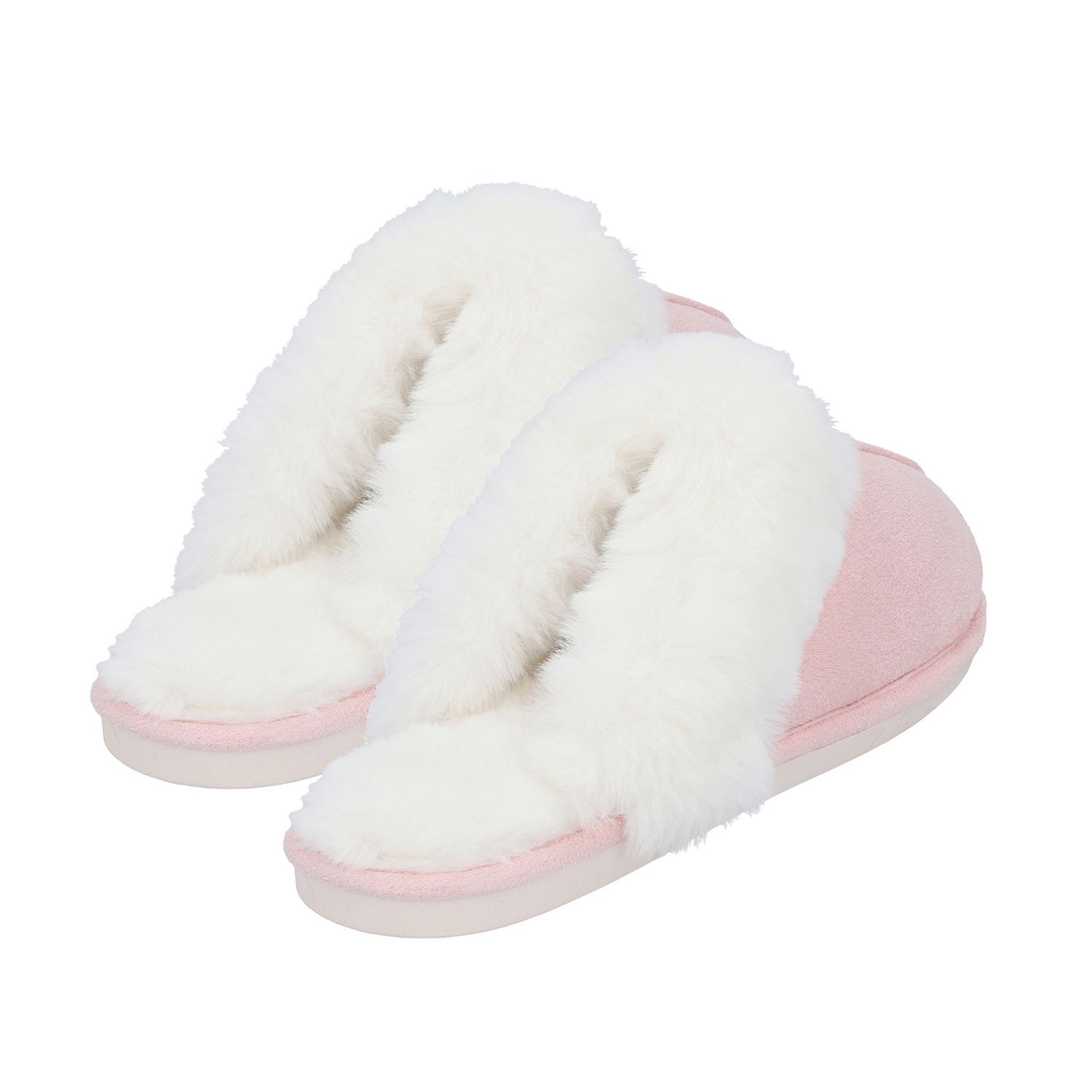 Super Soft Suede Slippers with Faux Fur (Size 3-4) - Beige