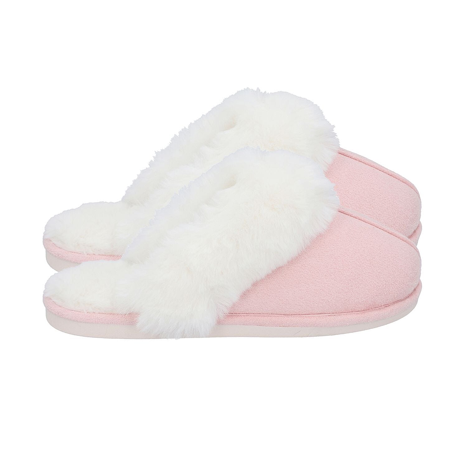 Super Soft Suede Slippers with Faux Fur (Size 3-4) - Beige