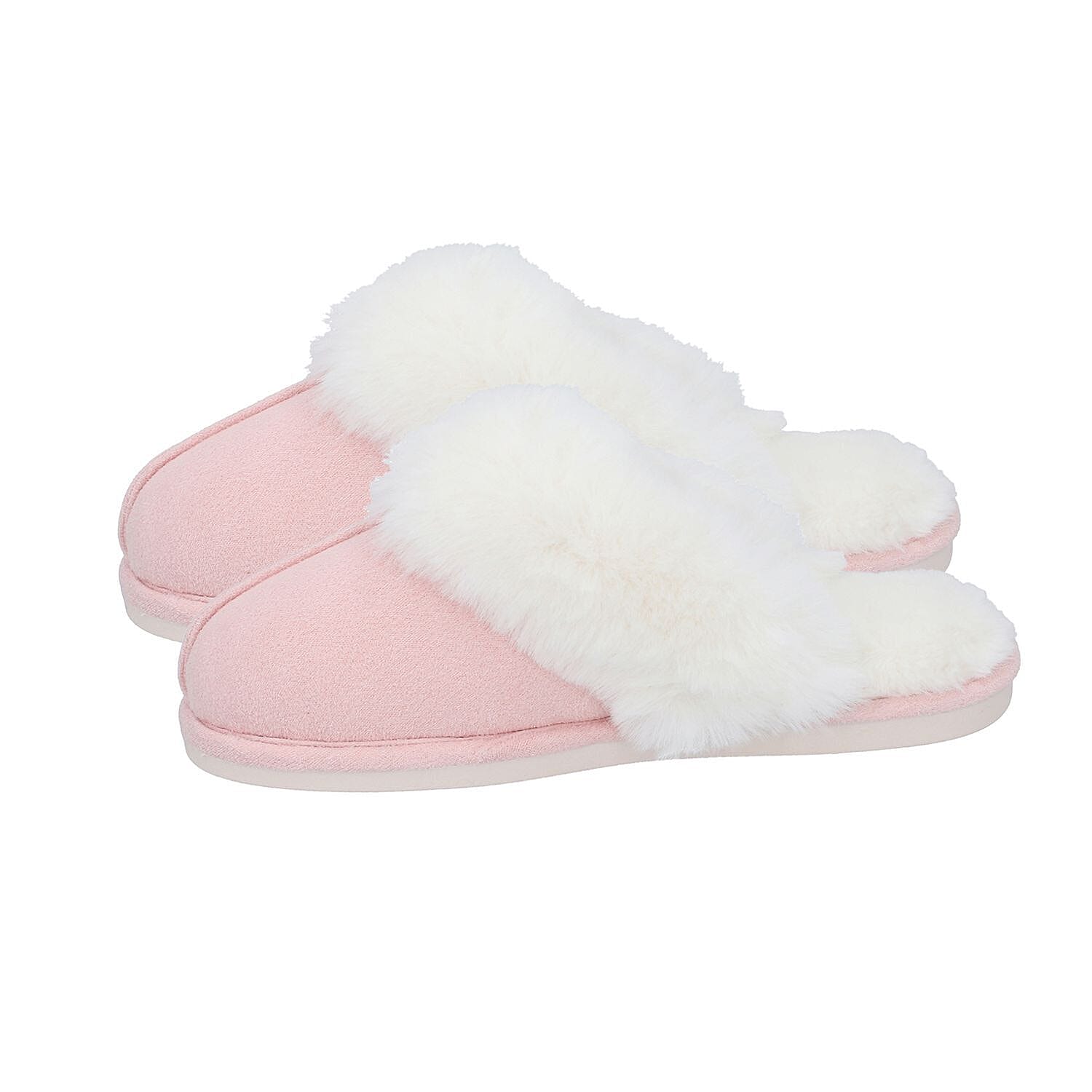 Super Soft Suede Slippers with Faux Fur (Size 3-4) - Beige