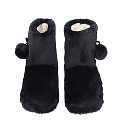Rabbit Faux Fur Boots with Waterproof TPR Sole (Size 4-5) - Black