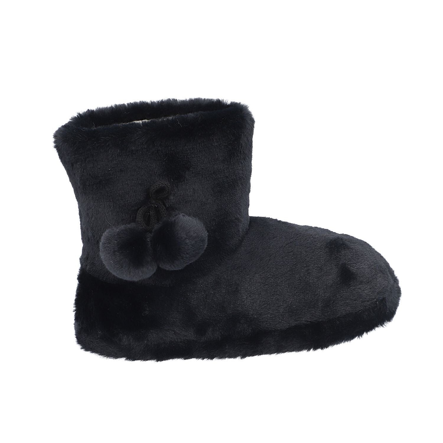 Rabbit Faux Fur Boots with Waterproof TPR Sole (Size 4-5) - Black