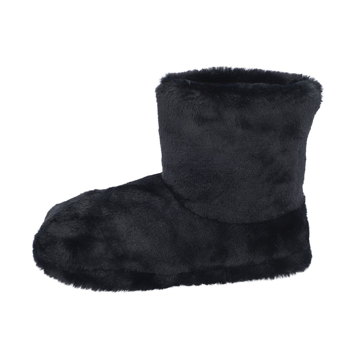 Rabbit Faux Fur Boots with Waterproof TPR Sole (Size 4-5) - Black