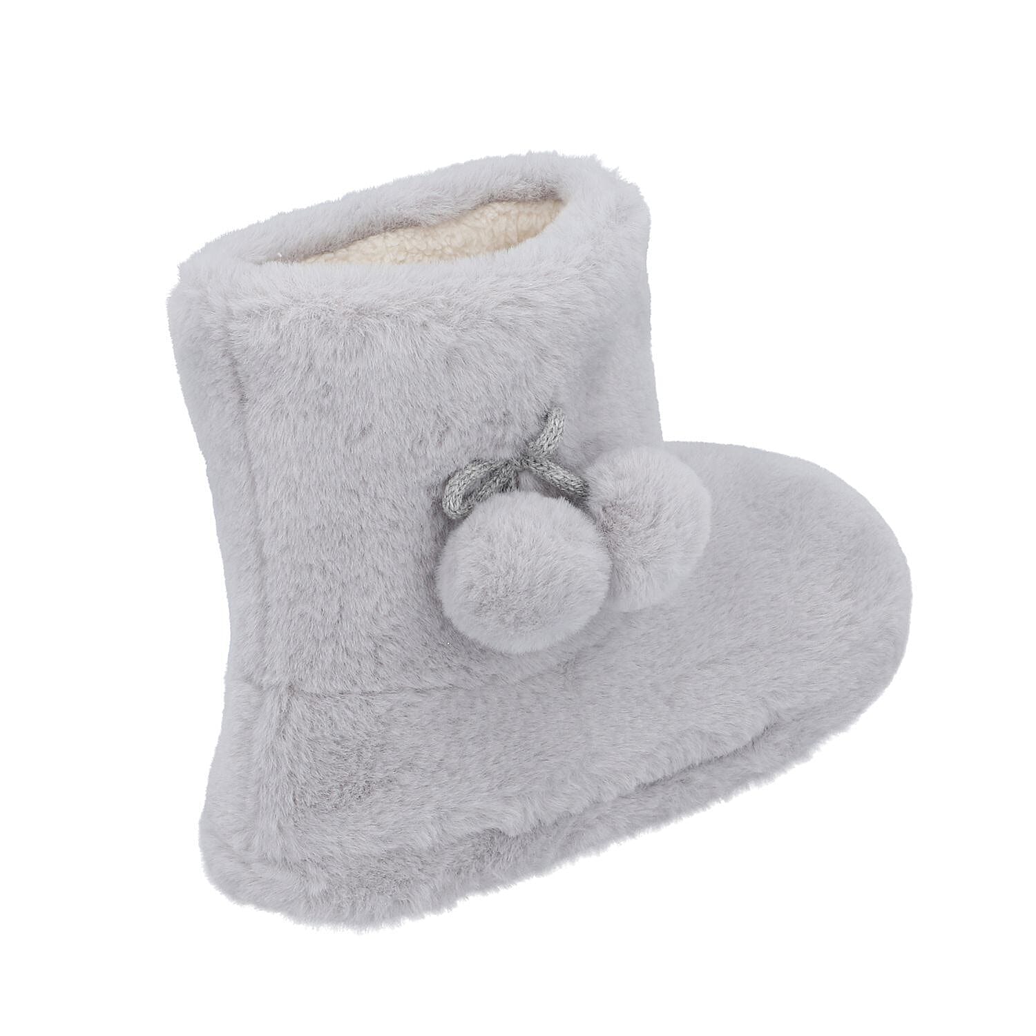 Rabbit Faux Fur Boots with Waterproof TPR Sole (Size 4-5) - Black